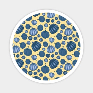 Cute Blue Pumpkin Pattern on Yellow Background Magnet